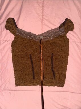 EARTHBOUND Brown Lace-Trim Cropped Tank with Ribbon